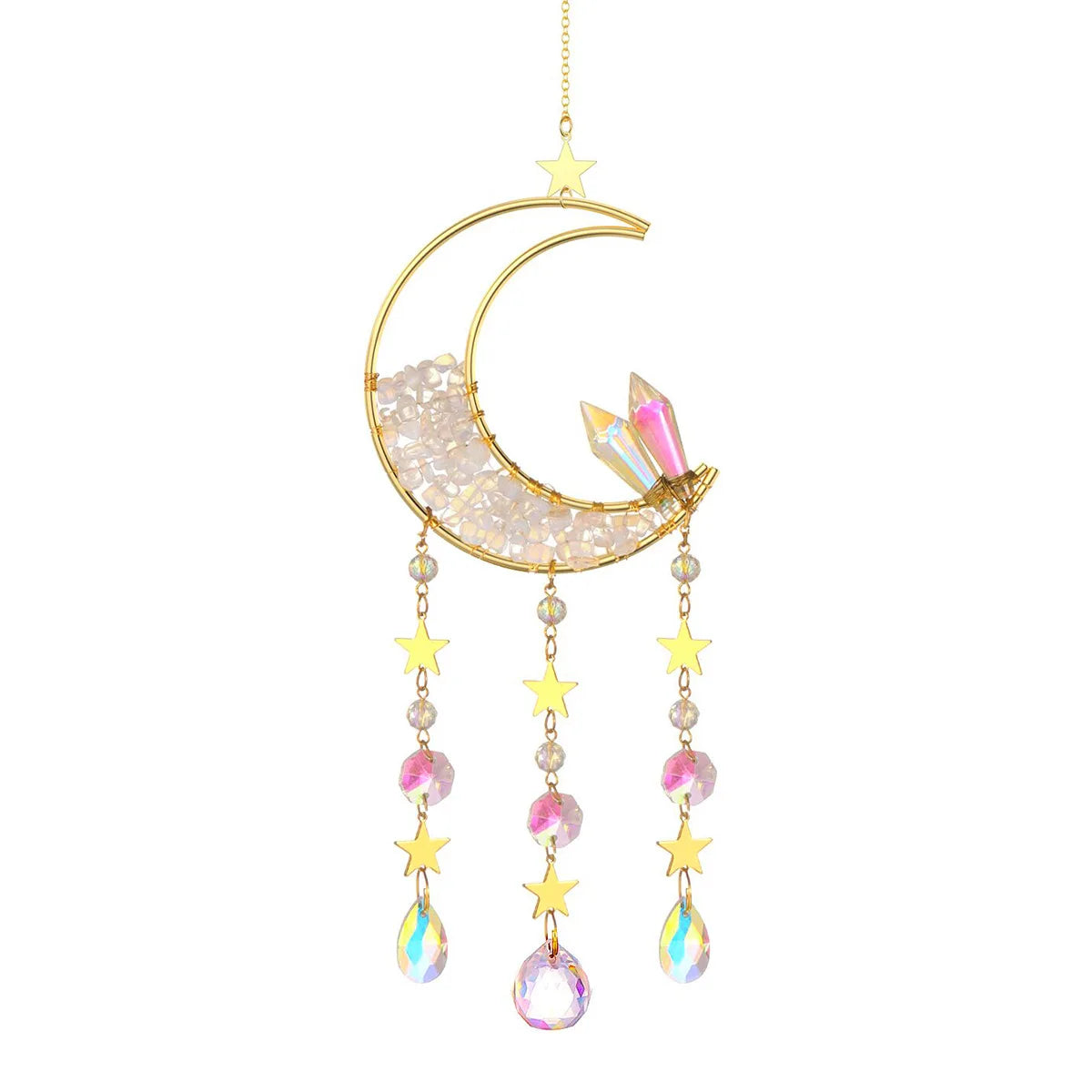 Islamic Metal Hanging Decorations Gold Ramadan Ornaments Natural Crystal Moon Star Eid Mubarak Pendant
