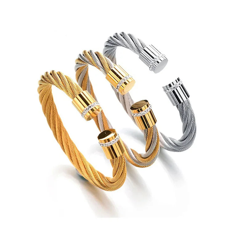 Wholesale New Titanium Steel Beautiful Stainless Steel Braided Twist Open Cable Line Fashion Bracelet