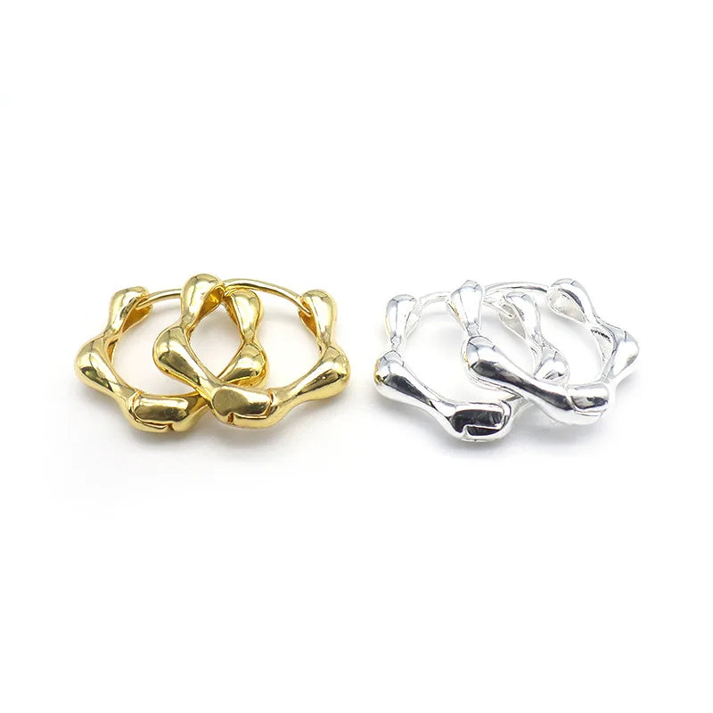 Hot Spring Fashion Gold Plated Vintage Style Brass Hoop Huggie Earrings High Polish Geometric Design with Soft Bamboo Accents