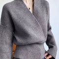 Arctic Velvet Effortless Wrap Sweater V Neck Casual Autumn Flat Knitted Regular Women's Sweater