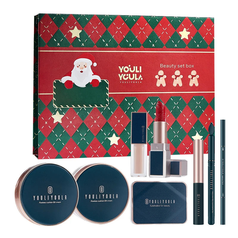 Hot Selling All-in-One Makeup Sets Private Label Christmas Gift Liquid Matte Lipstick & Waterproof Lip Gloss Compact Powder
