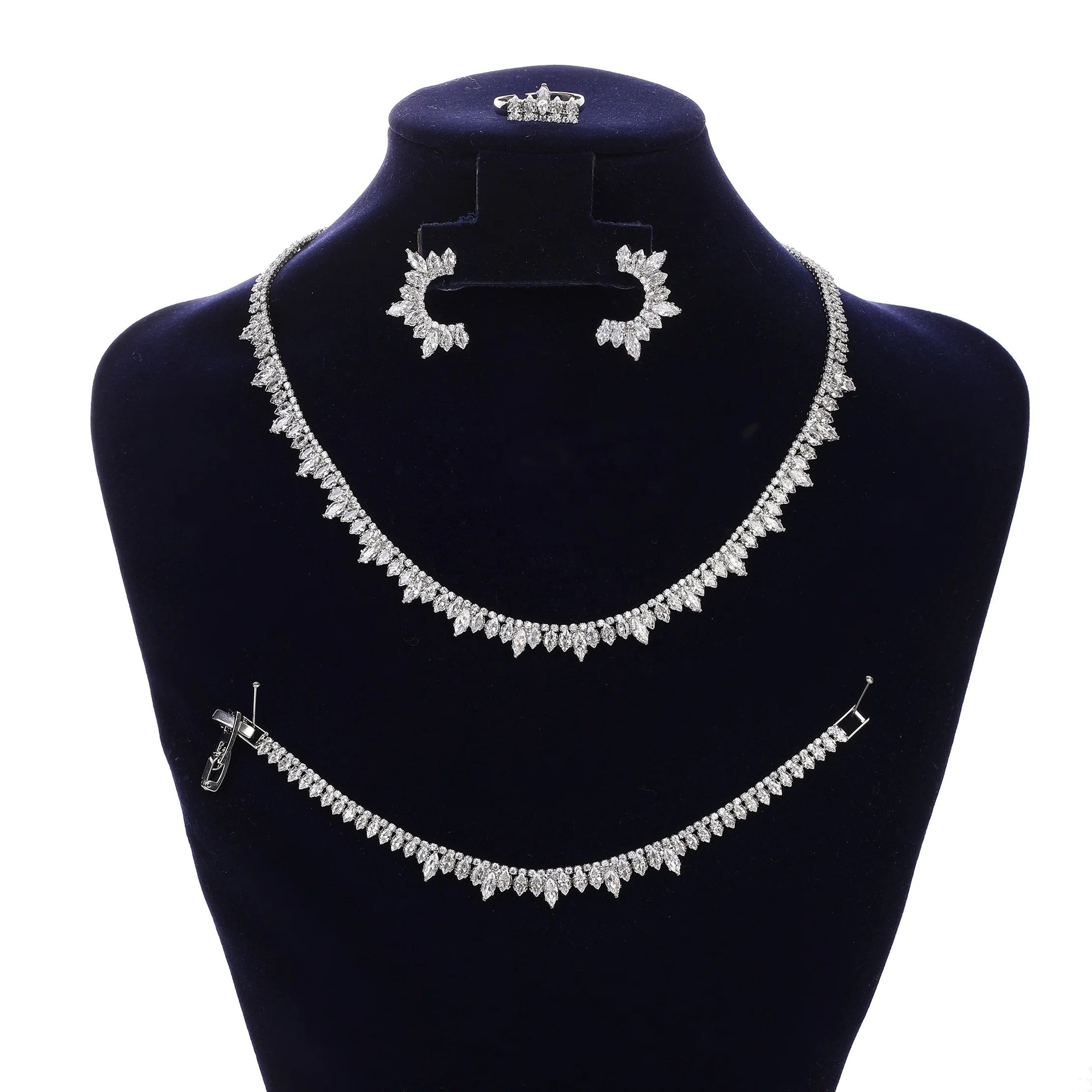 Wholesale Drop Shipping Ready Stock Classic Wedding Accessories Copper Alloy Cubic Zirconia Fashion Jewelry Set for Women BN8083
