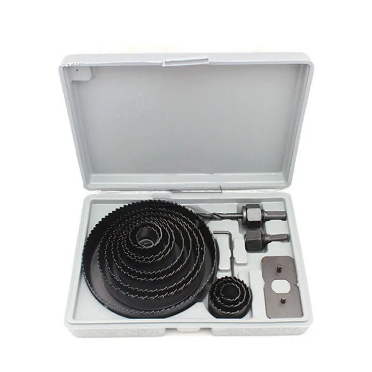 11Pcs Carbon Steel Wood Hole Saw Kit Set in Plastic Box Saw Blade for Wood Drywall Plastic Cutting