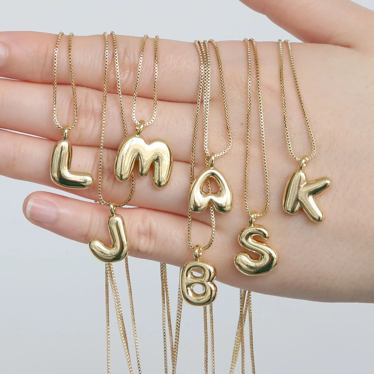 Wholesale 18k Gold Plated D Bubble A-Z Letter Initial Charm Pendant with Box Chain Necklace for Women MegaBDM