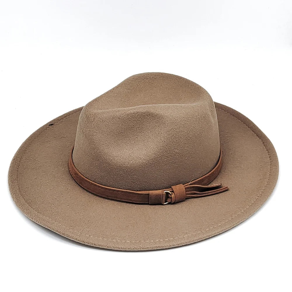 MIO 17 Colors Unisex Fedora Hat British Fashion Casual Cowboy Felt Hat with Leather Strap Solid Color for Men and Women