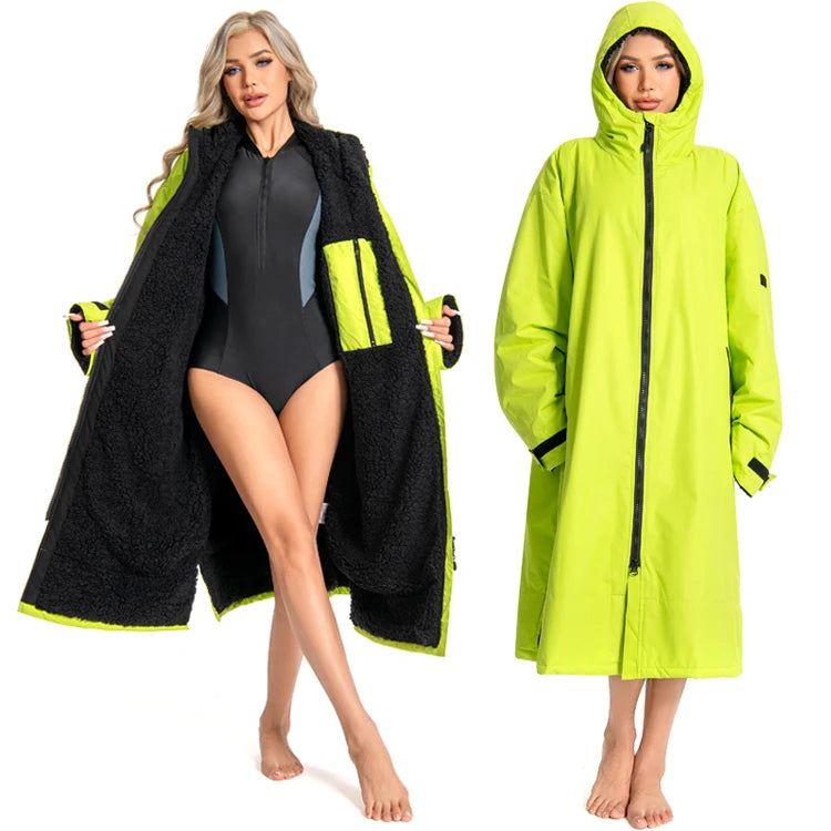 Factory Winter Windproof Drying Warm Outdoor Jacket Coat Custom Logo Swimming Parka Waterproof Surfing Poncho Changing Robe
