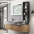 48Inch Floating Water Resistant Lacquer Plywood Bathroom Vanity LED Mirror Lights Marble Top Ceramic Basin Modern Design