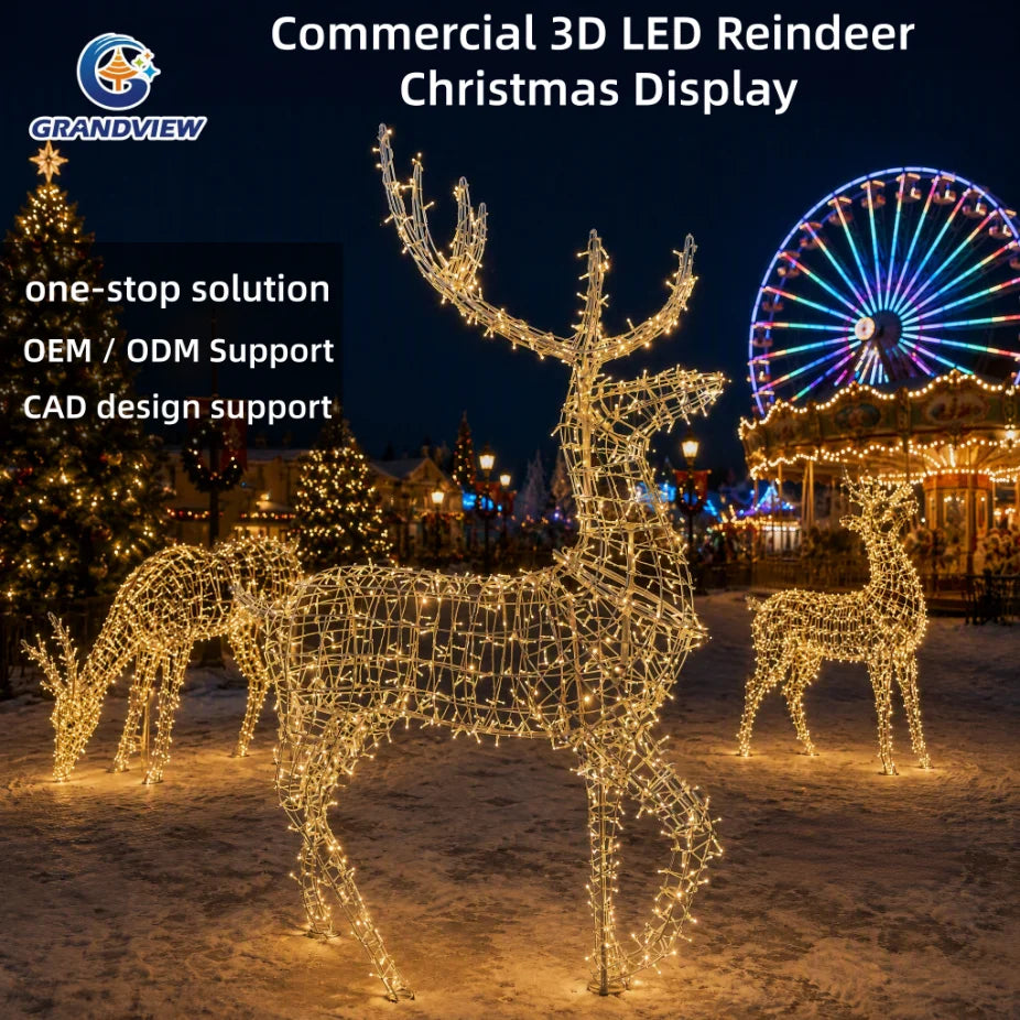 Custom 3D LED Reindeer Motif Lights Commercial Christmas Decoration Outdoor Holiday Lighting Display for Large Projects MegaBDM