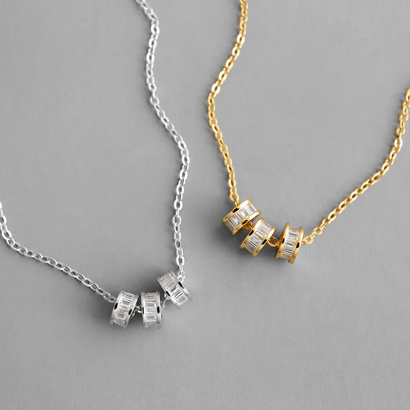 Personalized S925 Sterling Silver Clavicular Chain Cubic Zirconia Crystal Triple Round Pendant Necklaces for Women
