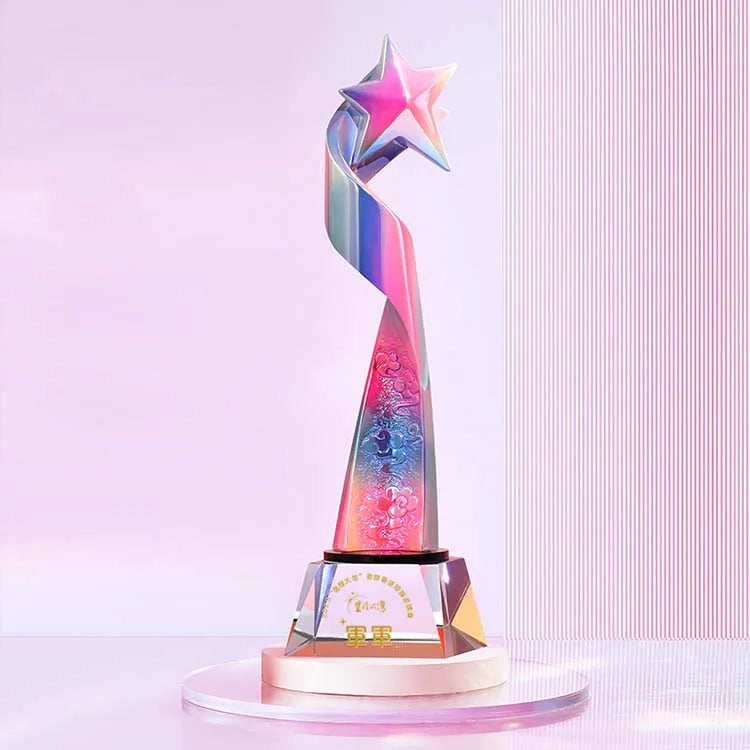 28cm Height rainbow Resin Star Crystal Plaque Crystal Trophy Award MH-NJ0632