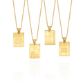 Chris April 316L Stainless Steel Proverbs English Square Card Vintage Style PVD Gold Plated Beads Chain Pendant Necklace