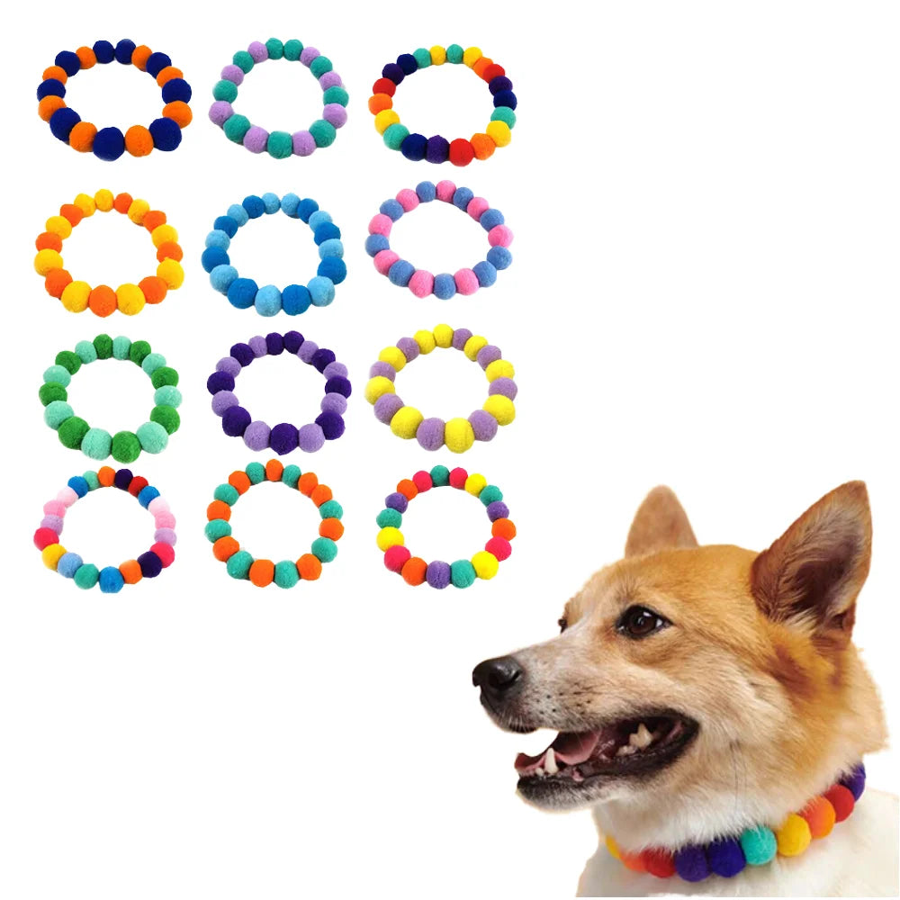 Seven-Color Rainbow Necklace Net for Pets Solid Pattern Pet Hair Ball Decorative Collar for Dogs and Cats Wholesale Supply