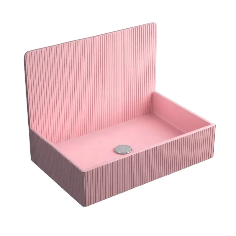 Square Pink Resin Wash Basin Wall Mounted Bathroom Artificial Stone Sink