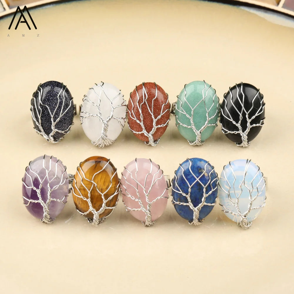 Oval Shape Stone Tree of Life Silver Ring for Men's Jewelry Wholesale