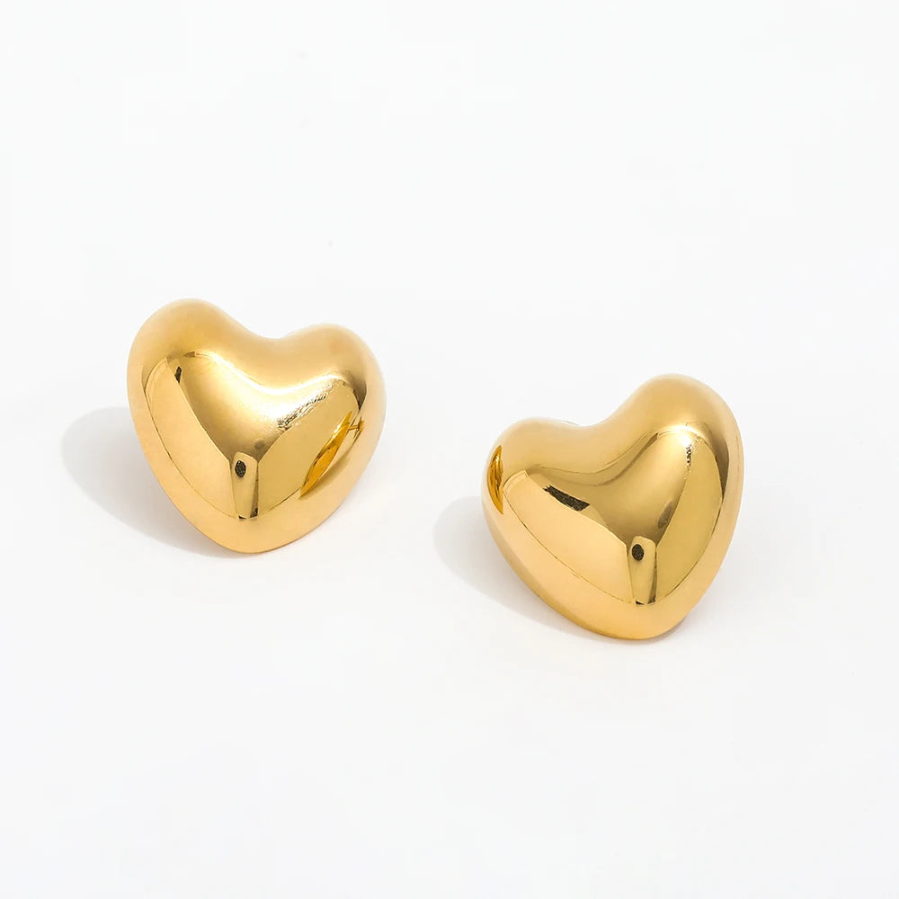 New Trendy Earring 18K Gold Plated Statement Heart Shape Stud Earrings Wholesale Stainless Steel for Women