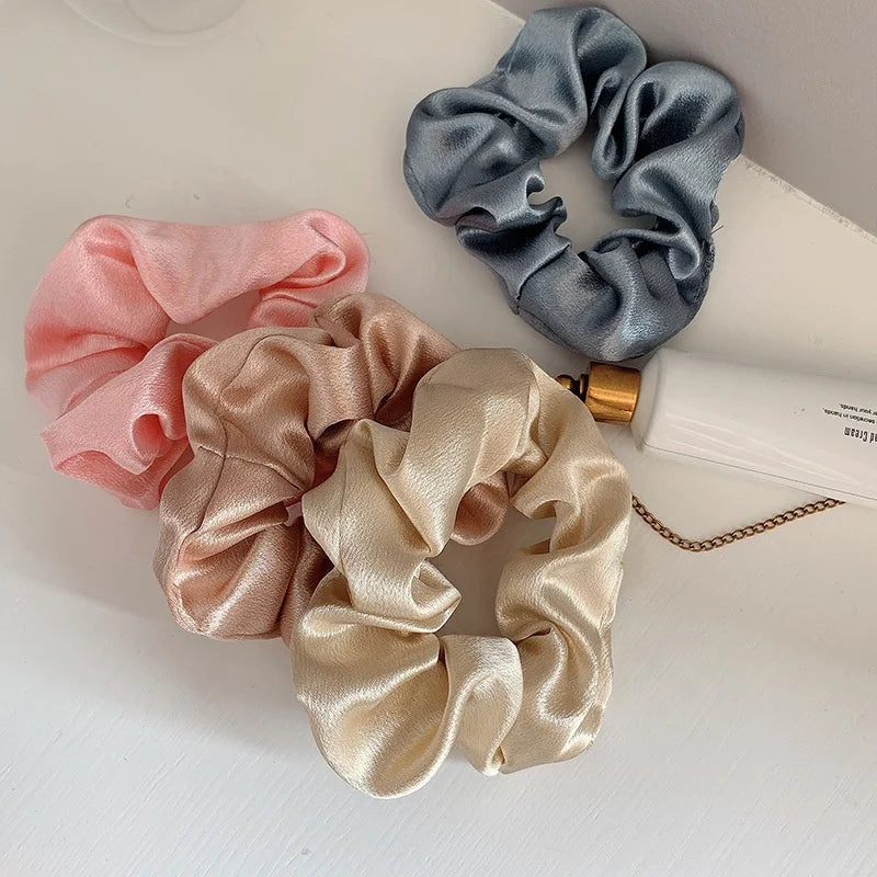 Satin Silk Solid Color Women's Girl Hair Accessories Ponytail Silk Curl Elastic Hair Ties