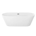 US STOCK Contemporary Soaking White Tub with Matte Black Overflow and Drain 67" Acrylic Freestanding Bathtub with Free Shipping