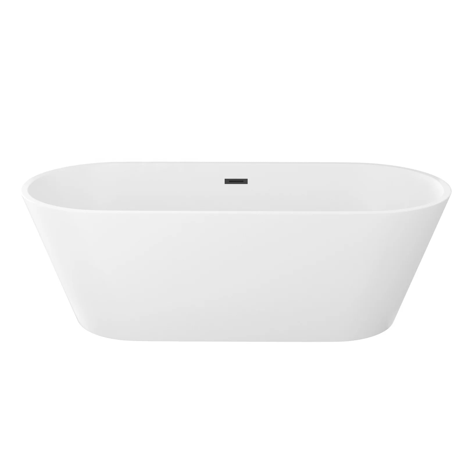US STOCK Contemporary Soaking White Tub with Matte Black Overflow and Drain 67" Acrylic Freestanding Bathtub with Free Shipping