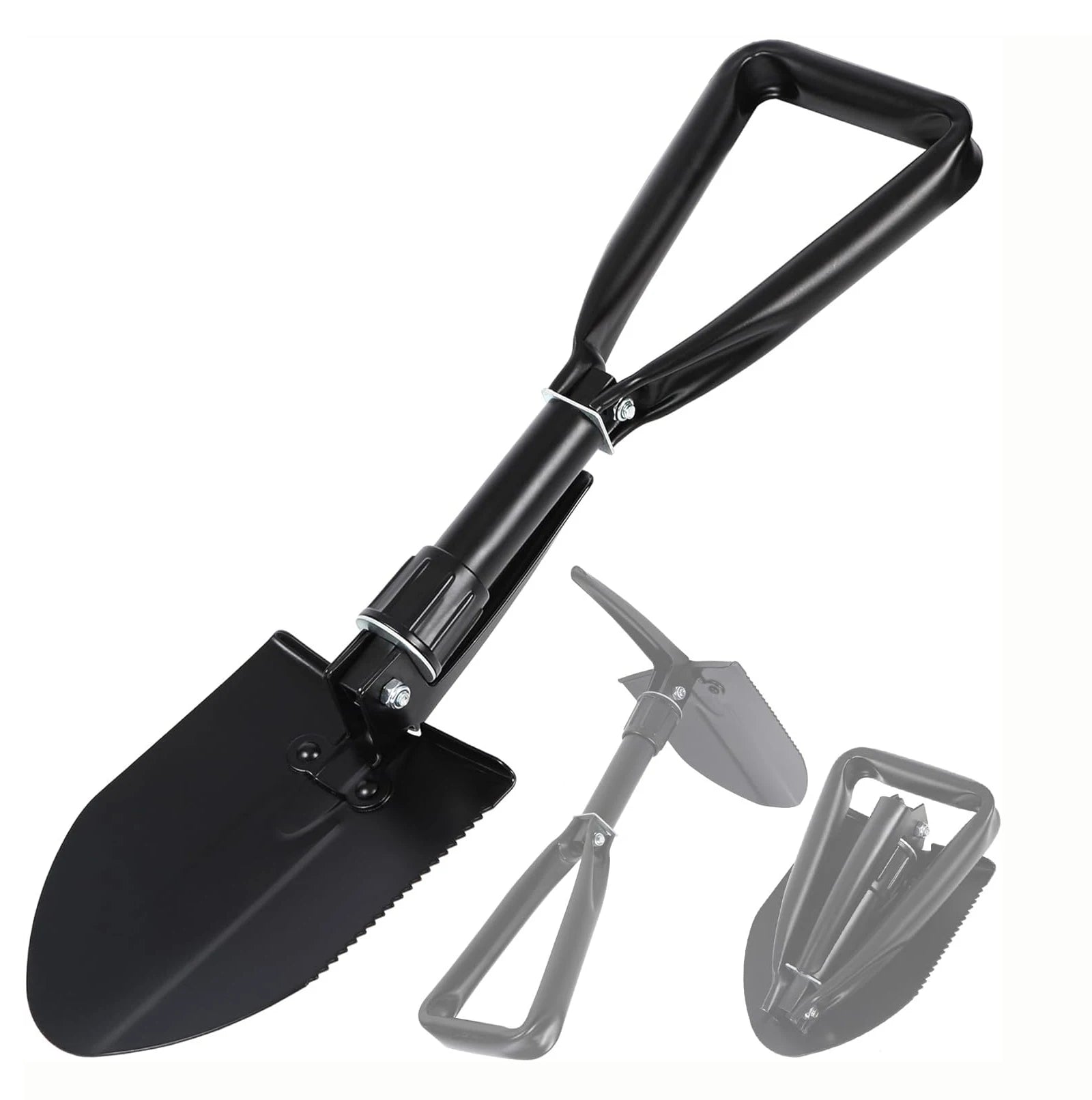 Folding Shovel 23" Survival Shovel Backpack Hiking Shovel Carbon Steel with Saw Edge