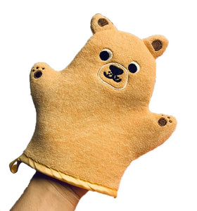 Cute Eco-friendly Brown Soft Towel Cotton Exfoliating Bath Glove for Babies & Children Body Care Skin Animal/Oval Shape 20x14cm