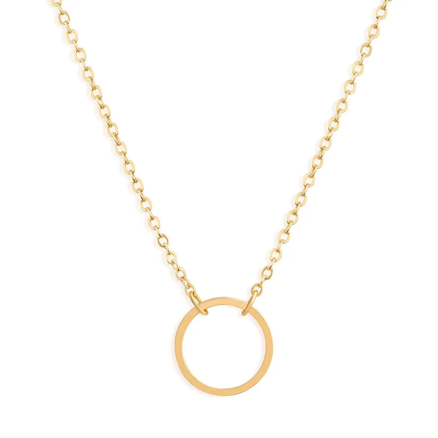 18K Gold Titanium Steel Clavicle Chain Light Luxury Personality Circle Choker Circular Ring Pendant Necklace