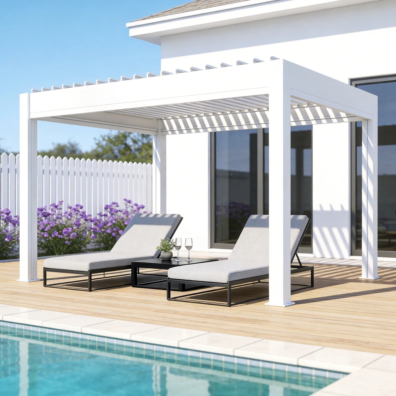 Freestanding Adjustable Pavilion Louver Slat Roof System Exterior Outdoor Motorized Bioclimatic Louvered Aluminum Gazebo Pergola