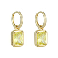 Luxury Fashion Jewelry Earrings 925 Sterling Silver Gold Plated Vintage Yellow Square Cubic Zirconia Pendant Hoop Earrings