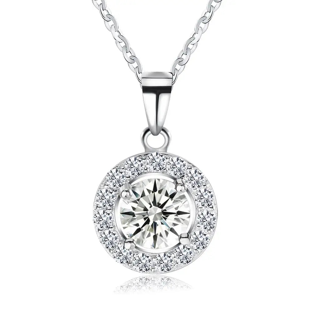 5A Zirconia 925 Sterling Silver Necklace Fine Jewelry Round Pendant for Wedding Engagement or Party Trendy Gift