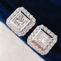 Huitan Manufacture Fashion Earrings 2026 Silver Plated Princess Cut Cubic Women Dazzling Imitate Moissanite Earrings Studs
