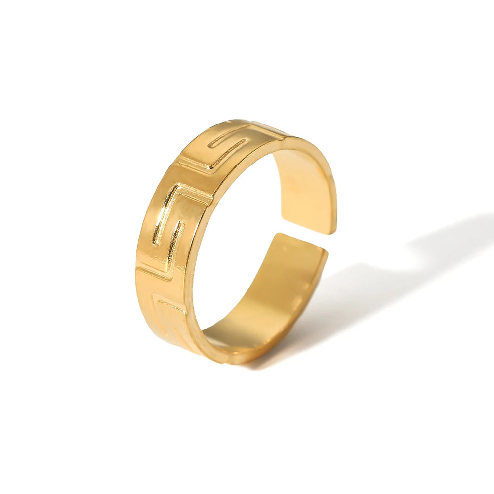 Hot Selling Stainless Steel 18K Gold Plated Engraved Double Layers Waterproof Open Women Rings