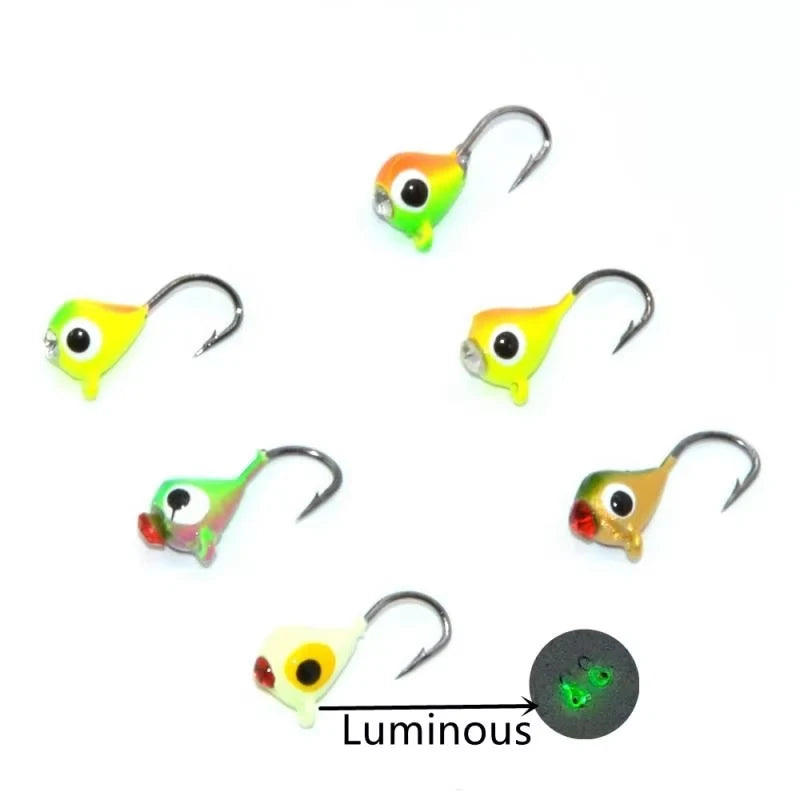 TAKEDO SP09 Weihai 6pcs/BAG 15mm 1.1g  Winter Mini Luminous  Lead Jig Fishing Jig Head Hook  Ice Lure Ice Fishing Jigs