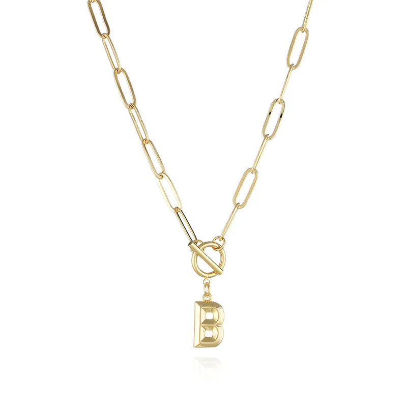Golden Letter Pendant 18k Gold Plated Link Chain 26 Alphabet Initial Letters Charms Necklace Jewelry Gift
