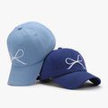 Bow Embroidery 6 Panel Logo Baseball Cap Unisex Vintage Washed Cotton Common Sporty Outdoor Sports Hat