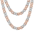 Rapper Boy's Hip Hop Jewelry 16mm 2 Tones Gold Plated Brass Rope Iced Out Cuban Link Chain Necklace