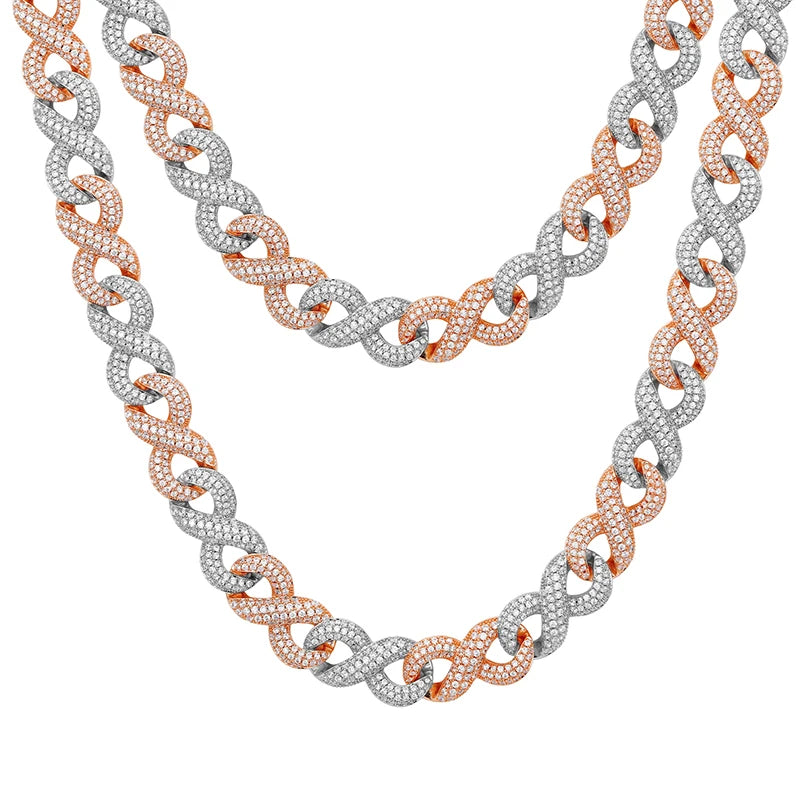 Rapper Boy's Hip Hop Jewelry 16mm 2 Tones Gold Plated Brass Rope Iced Out Cuban Link Chain Necklace