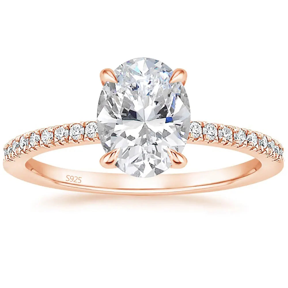 Somen Rose Gold 3CT 925 Sterling Silver Romantic Engagement Rings Oval Cut Cubic Zirconia Wedding Bands for Women