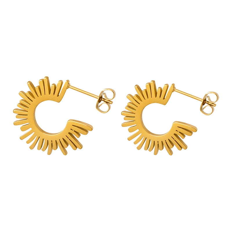 Stainless Steel Sun Earrings Women's 18K Gold Waterproof C-shaped Earrings