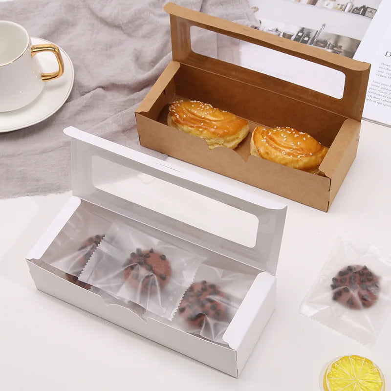 Wholesale Rectangular Cake Box Packaging Mochi Donut Kraft Paper Boxes with Window