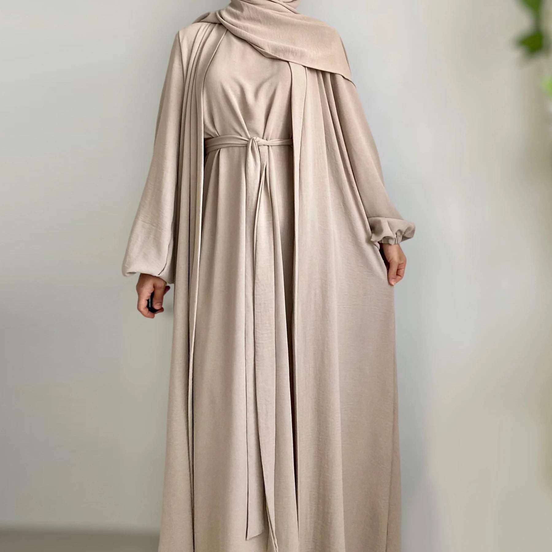 2024 EID New Promotion Abaya Designs Wrinkle Polyester 2 Piece Abaya Set Traditional Muslim Clothing Women Abaya Modest Dresses