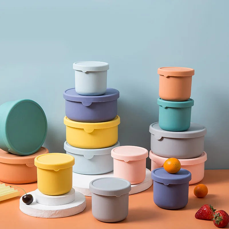 Silicone Kitchen Lunch Box Crisper Bowl Round Microwave Foldable Storage Containers with Lids 1.4/1.7L Capacity Flexible Design