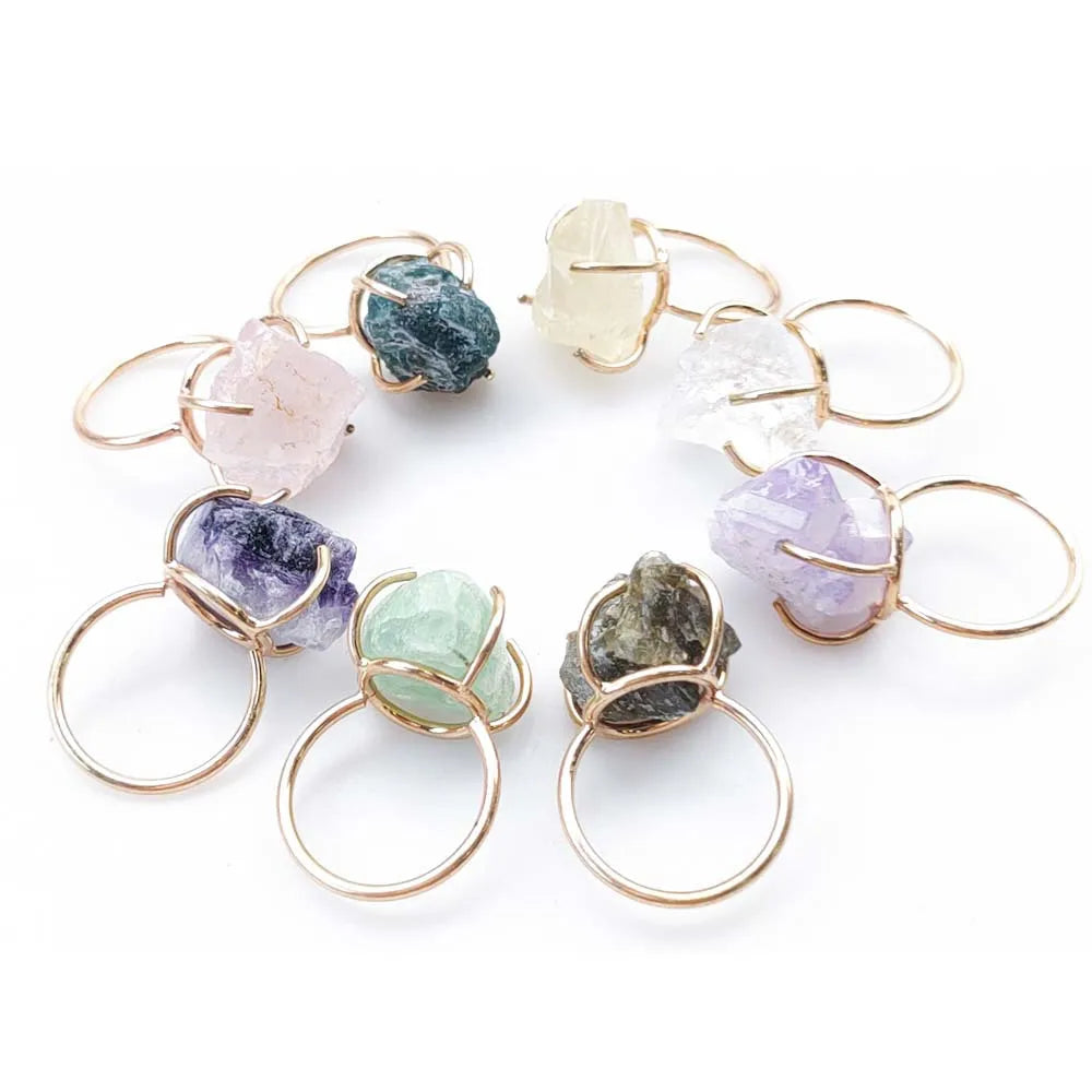 Fashion Jewelry Original Natural Stone Rings Crystal Stone Rings Adjustable