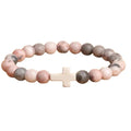 Hot Sale Pink Zebra Emperor Stone Volcanic Stone Bracelet Natural Stone Cross Charm Bead Bracelet for Women