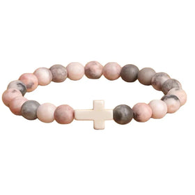 Hot Sale Pink Zebra Emperor Stone Volcanic Stone Bracelet Natural Stone Cross Charm Bead Bracelet for Women