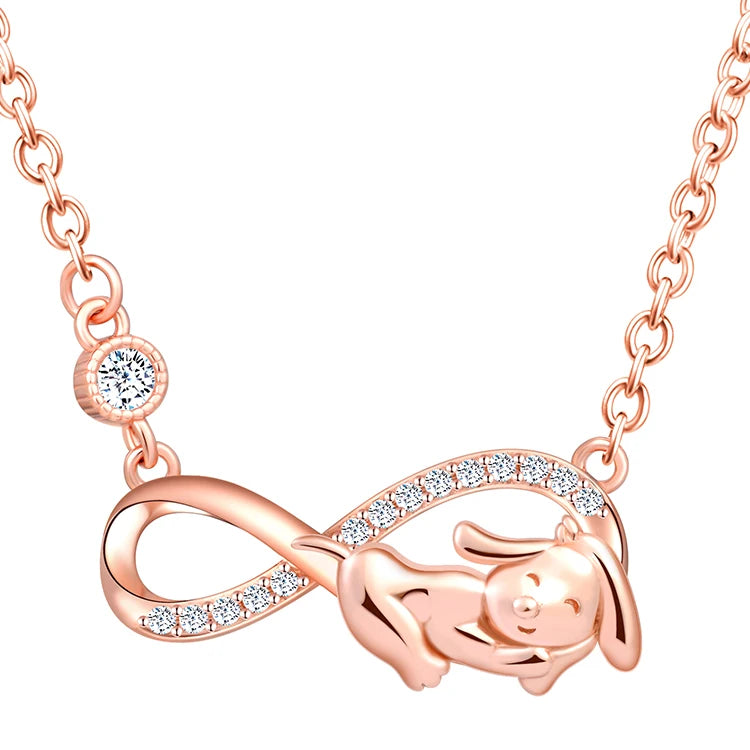 Lovely Puppy Cubic Zirconia Diamond Setting Infinity Symbol Women's Engagement Trendy Wedding Party 925 Sterling Silver Link