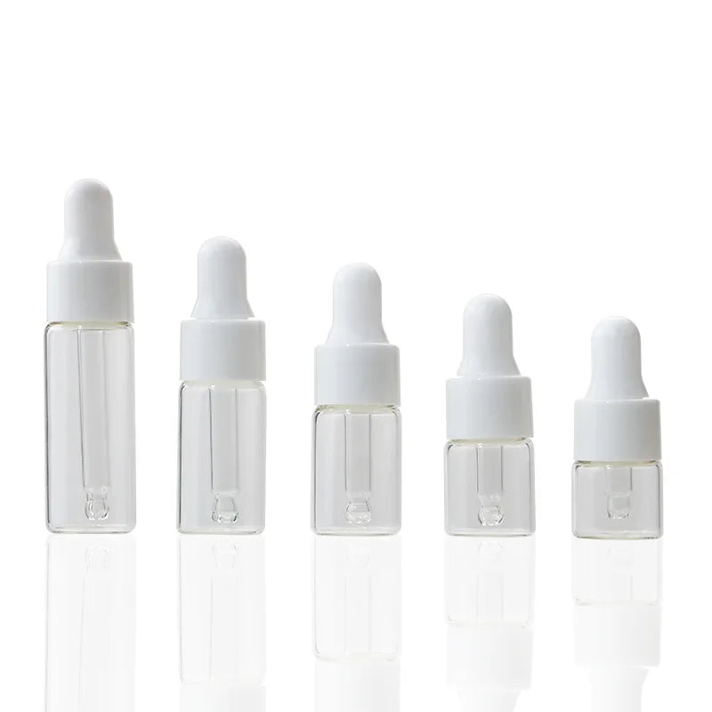 1ml 2ml 3ml 5ml Essential Oil Essence Sample Bottle Mini Clear Glass Dropper Bottle with White Cap