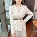 Boutique Wholesale Fake Two-piece Dress 2026 Autumn New Style Suit Collar Temperament Long Sleeve Pleated Women Dress