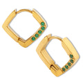Dianty Diamond Shape Hoop Earrings Stainless Steel Green and Clear Zircons Earrings Hypoallergenic Small Gold Hoop Earrings