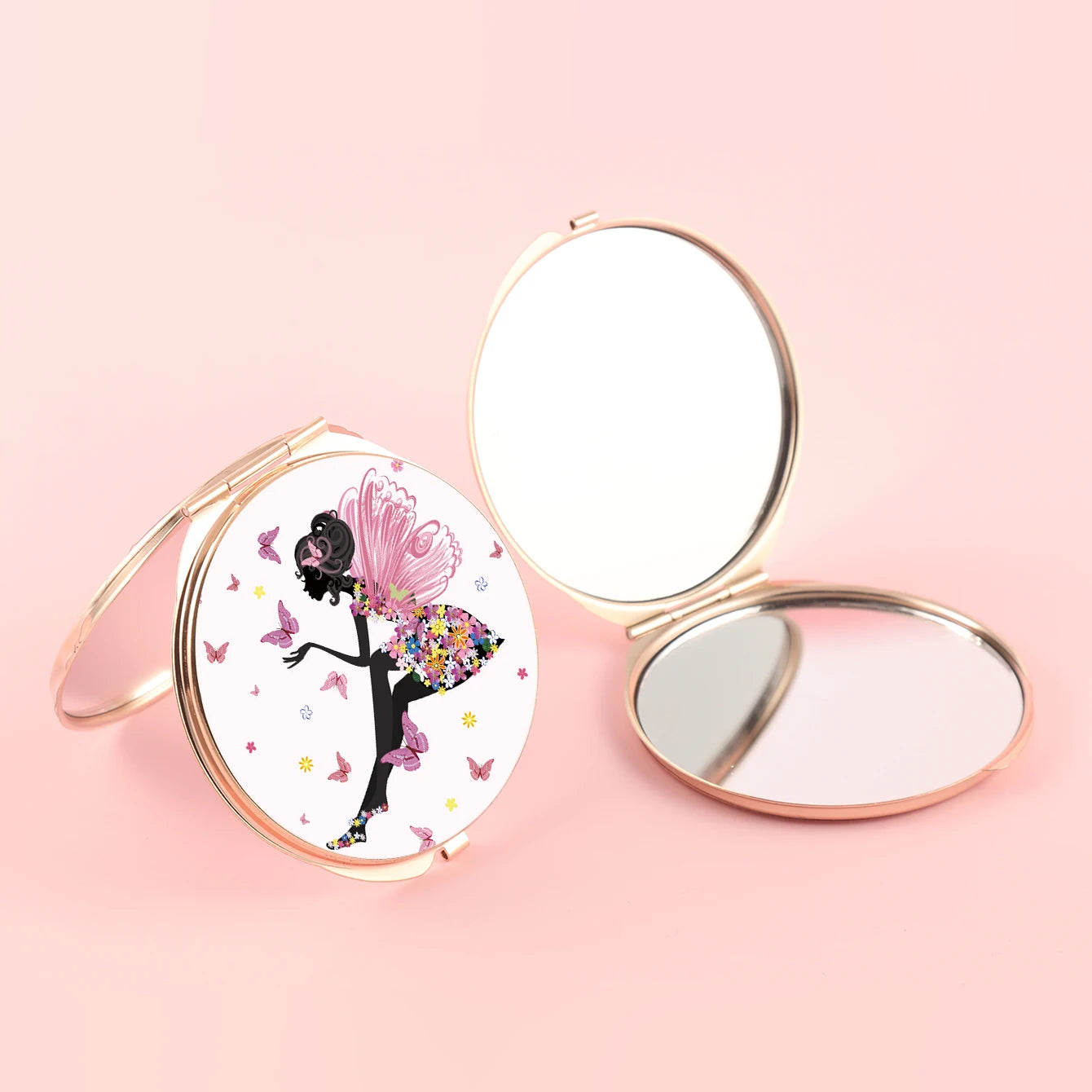 Mini Luxury Double-sided Foldable PU Leather Cosmetic Mirror Multiple Styles Available.