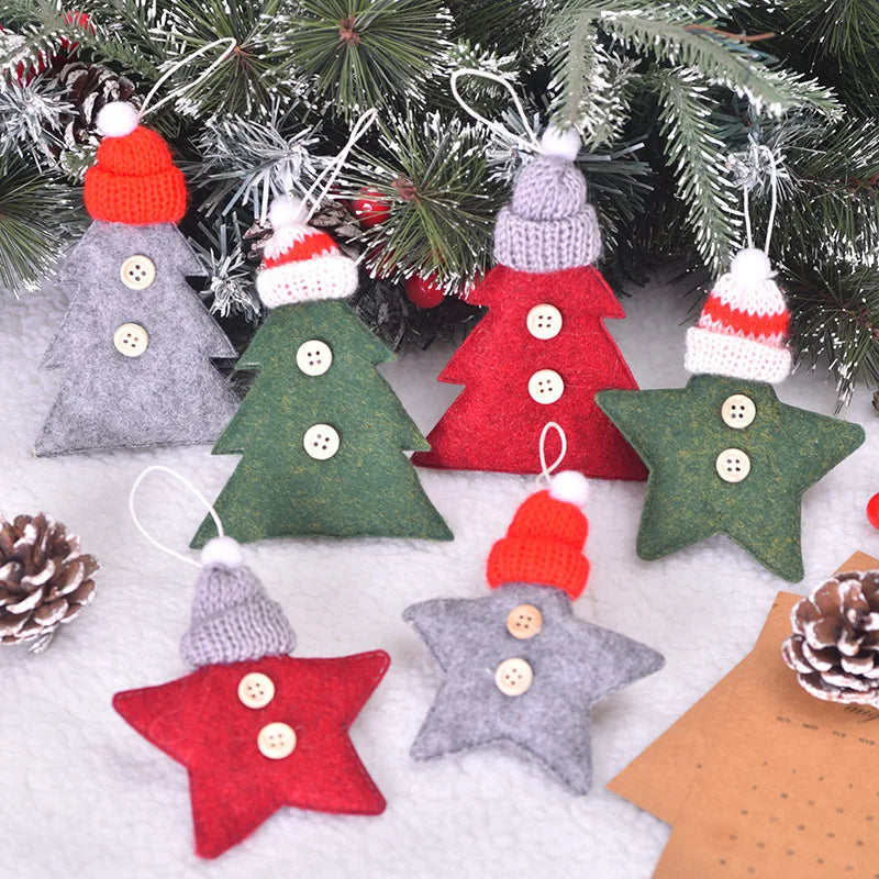 New Trend Christmas Diy Christmas Knitted Hat Five Pointed Star Small Pendant Creative Tree Pendant for Party Decoration