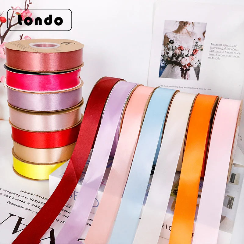 Tondo2.5cm50yards Pure Color Ribbon Polyester Ribbon Florist Bouquet Packaging Birthday Cake Gift Diy Fabric Packaging Materials